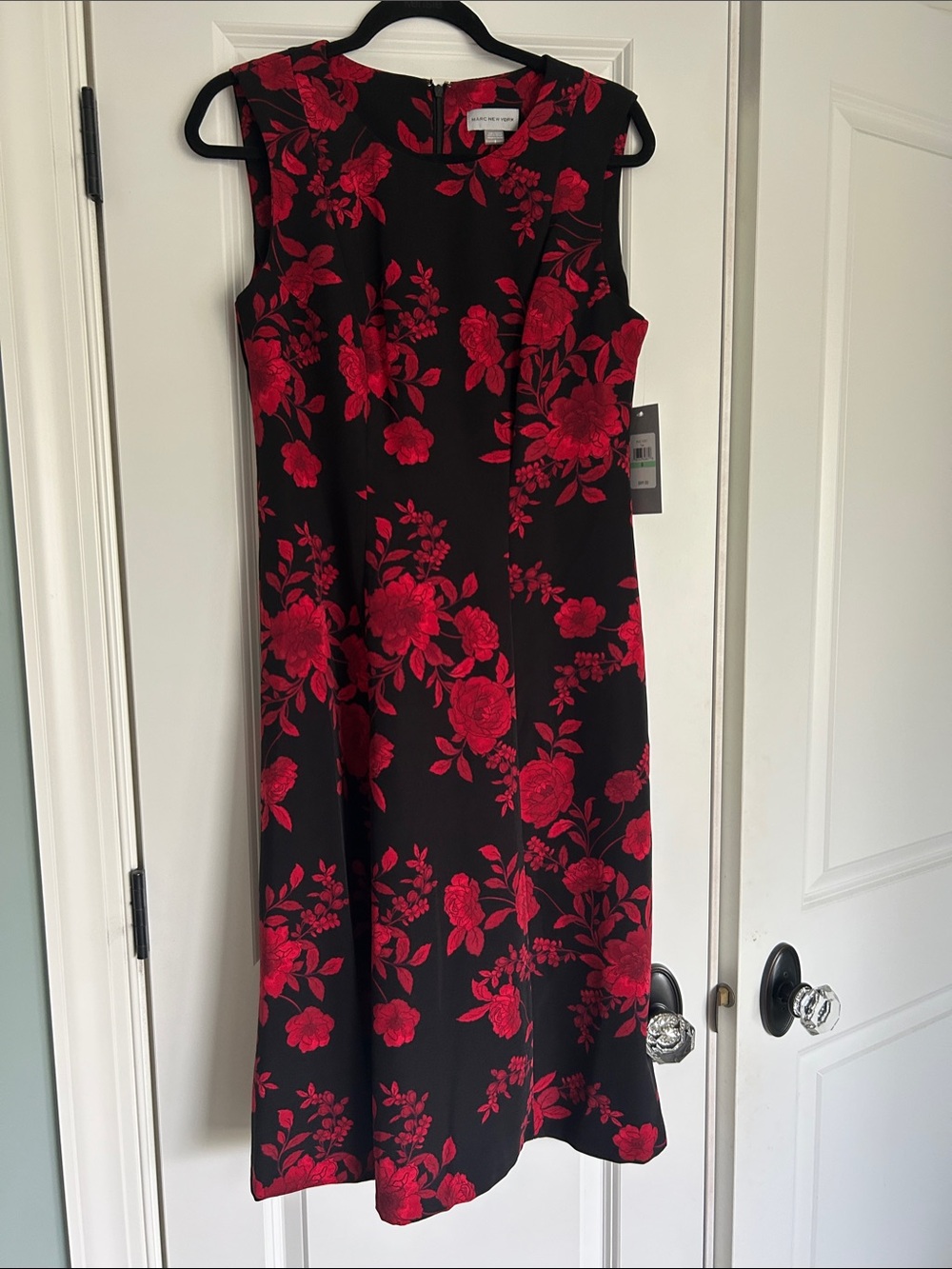Black Fit and Flare Dress with Red Floral Print